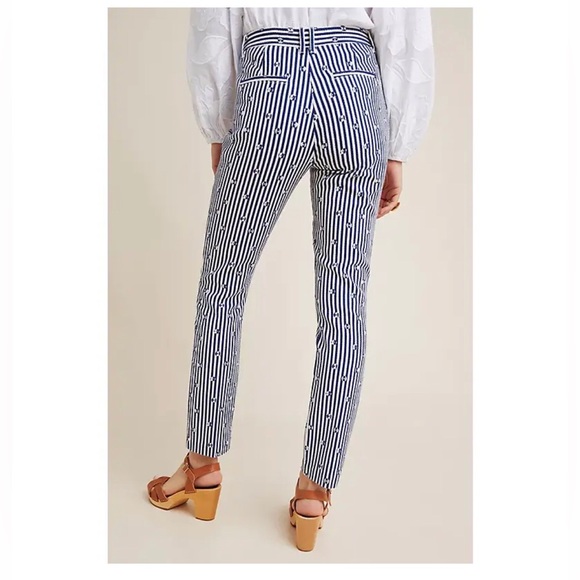 Anthropologie Women's The Essential Slim Trousers Blue White Stripe Size 2 - Picture 5 of 16